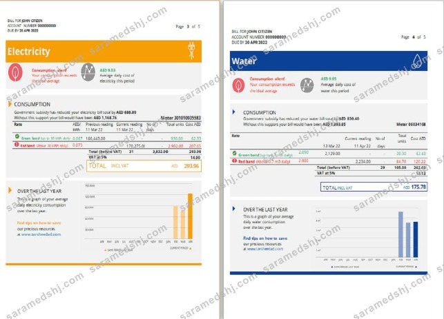 UAE Sharjah Al Ain Distribution Co. Word and PDF utility bill template (5 pages) 3 4